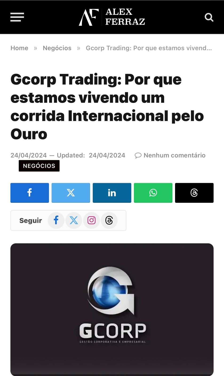 GCORP TRADING GOLD COMMODITIES BRAZILIAN NEWSPAPER